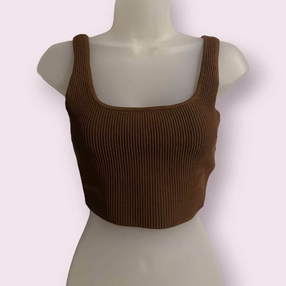 Babaton Aritzia Ribbed Square Neck Crop Tank Brown Size S